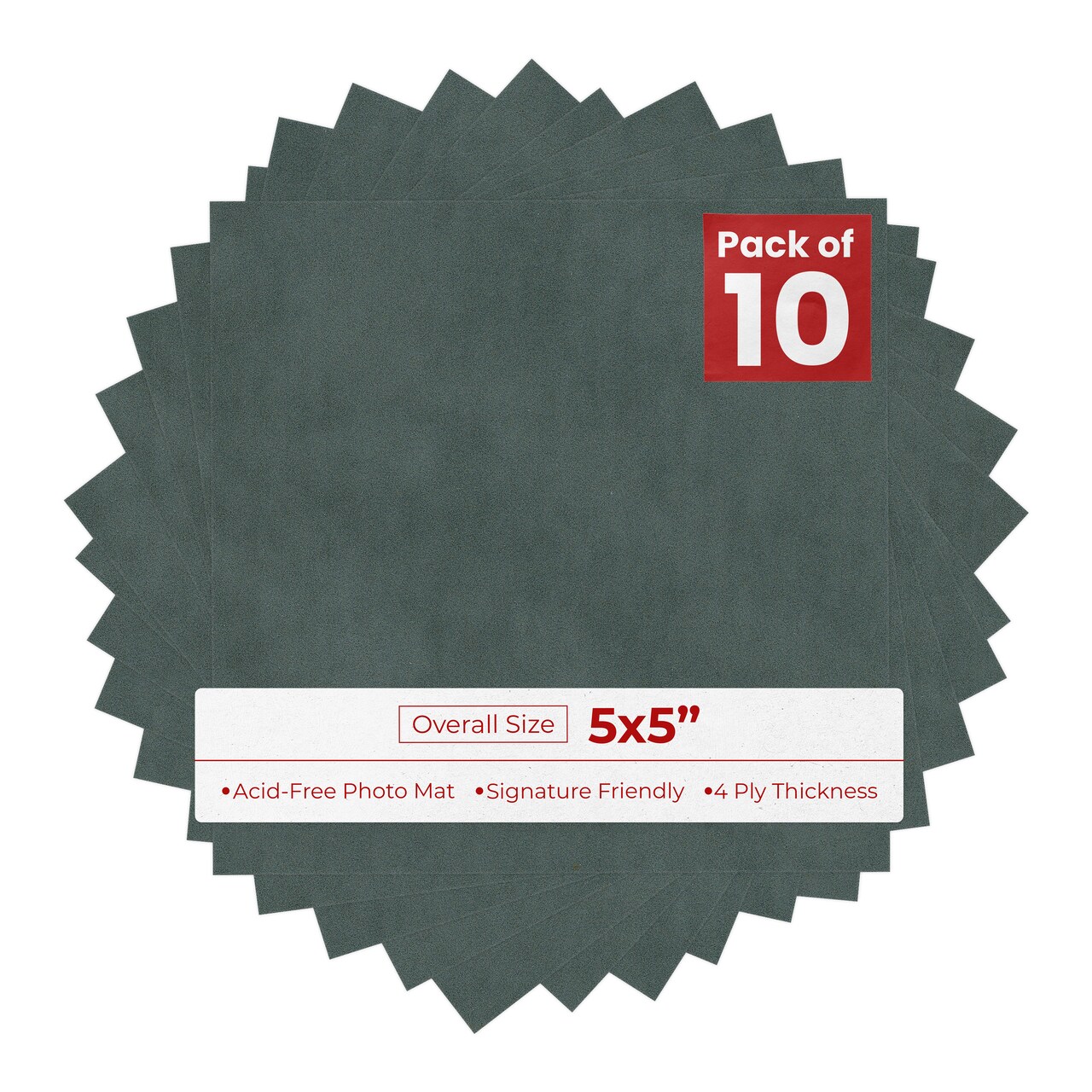 Dark Grey Suede 5x5 Inch Uncut Mat Board - Blank Sheets, No Opening